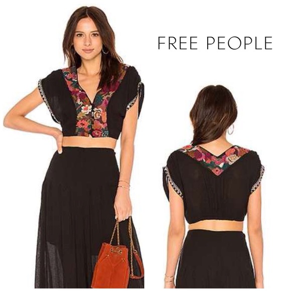 Free People Tops - Free People Santochi Embroidered Cropped Top in Black